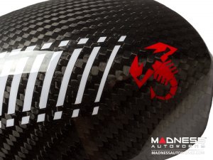 FIAT 500 Mirror Covers - Carbon Fiber - White Racing Stripe w/ Red Scorpion